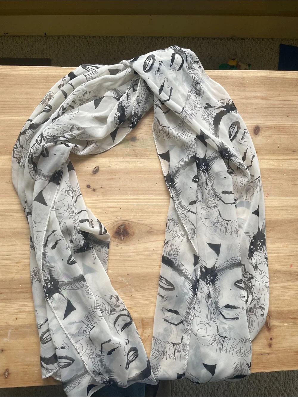 Monroe Pop Art Face Print Sheet Black & White Silk Scarf
